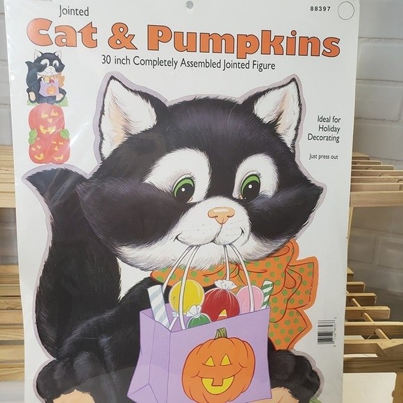 Other - Vintage Halloween Ephemera Eureka Jointed Cat & Pumpkin Paper Decor Sealed RARE